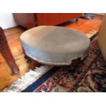 Victorian Neat Oval Form Footstool Upholstered in Pale Blue Velvet above Carved Mahogany Cabriole