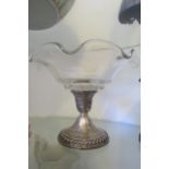 Edwardian Solid Silver Pedestal Taza with Crystal Well of Wavy Form Approximately 8 Inches High x