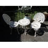 Good Pair of Heavy Cast Iron Garden Chairs on Shaped Supports with Matching Circular Garden Table