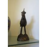 Antique Bronze Figure African of Bird on Naturalistic Base Approximately 10 Inches High