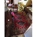 Persian Pure Wool Rug of Geometric Design on Burgundy Ground Approximately 7ft 6 Inches x 4ft 6