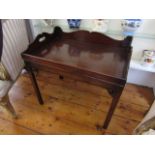 Figured Mahogany Butlers Tray Table with Full Gallery above Square Block Supports 24 Inches Wide