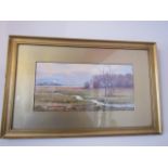 Irish School Riverscene with Trees Beyond Watercolour Unsigned 8 Inches High x 16 Inches Wide