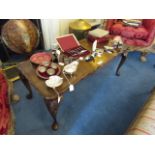 Edwardian Mahogany Dish Top Coffee Table with Knee Carved Cabriole Supports Approximately 46