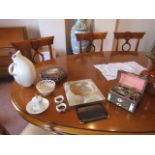 Various Items As Photographed on Dining Room Table Including Victorian Jewel Box and Onyx Ashtray