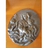 Antique Bronze Plaque Depicting the Madonna with Child and Saint John the Baptist Approximately 8