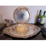 Silver Plated Circular Form Serving Tray with Large Silver Plated Platter of Open Fret Design and