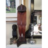 Six Pieces on Mantle Piece to Right Including Carved Hatted Mexican Figure 15 Inches High