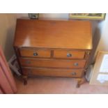 Edwardian Mahogany Bureau of Two Short Above Two Long Drawers resting on Queen Anne Supports 38