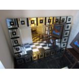Large Rectangular Form Wall Mirror with Geometric Design to Outer Part Approximately 5ft Wide x