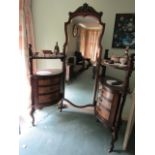 Antique Mahogany Burr Walnut Dressing Chest of Unusual Form above Cabriole Supports Approximately