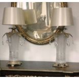 Pair of Ormolu Mounted Cut Crystal Table Lamps with Shades Each 26 Inches High Approximately