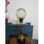 Victorian Brass Column Table Lamp with Cut Glass Globe Shade 24 Inches High Approximately