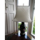 Oriental Baluster Form Floral Decorated Table Lamp with Shade 30 Inches High Approximately