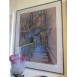 Pastel of Stairway and Front Hallway 15 Royal Terrace West Inscribed by Artist and Dated 30 Inches