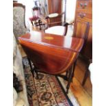 Edwardian Crossbanded Mahogany Drop Leaf Sutherland Table above Turned Supports Approximately 22