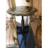 Victorian Papier Mache Occasional Table on Tripod Base 16 Inches Diameter x 30 Inches High