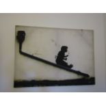 Lithograph Silhouette of Girl on Slide with Bubbles 24 Inches High x 32 Inches Wide Approximately