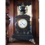 Victorian Ormolu Mounted Marble Mantle Clock with Upper Urn Motif Surmount Approximately 14 Inches