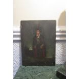 Old Master Portrait of Gentleman Full Length Oil on Board Approximately 9 Inches High x 7 Inches