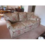 Quality Floral Feathered Down Upholstered Three Seat Settee Modern Approximately 7ft Wide