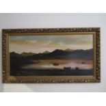 Irish School Evening Lake Scene with Mountains Beyond Oil on Board 16 Inches x 36 Inches