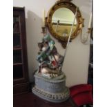 Unusual Victorian Cast Iron Sculpture of Quarrelling Warriors on Shaped Oval Stand Later Fitting