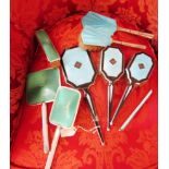 Various Art Deco Brushes and Mirrors with Enamel Work Decoration Quantity As Photographed