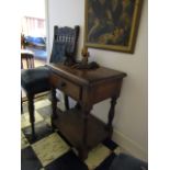 Another Similar Solid Oak Single Drawer Occasional Table above Turned Leg Supports Approximately