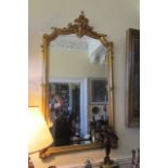 Antique Gilt Decorated Wall Mirror with Upper Cartouche Decoration 5ft High x 4ft Wide