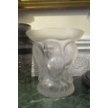 Lalique Frosted Crystal Vase with Eagle Motif Decoration Approximately 8 Inches High