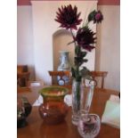 Vintage Murano Coloured Crystal Vase of Large Form with Three Other Pieces of Cut Crystal As