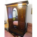 Victorian Figured Mahogany and Decorated Single Door Wardrobe Approximately 7ft High x 3ft 10 Inches