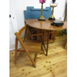 Vintage Hardwood Dropleaf Kitchen Table and Four Folding Chairs