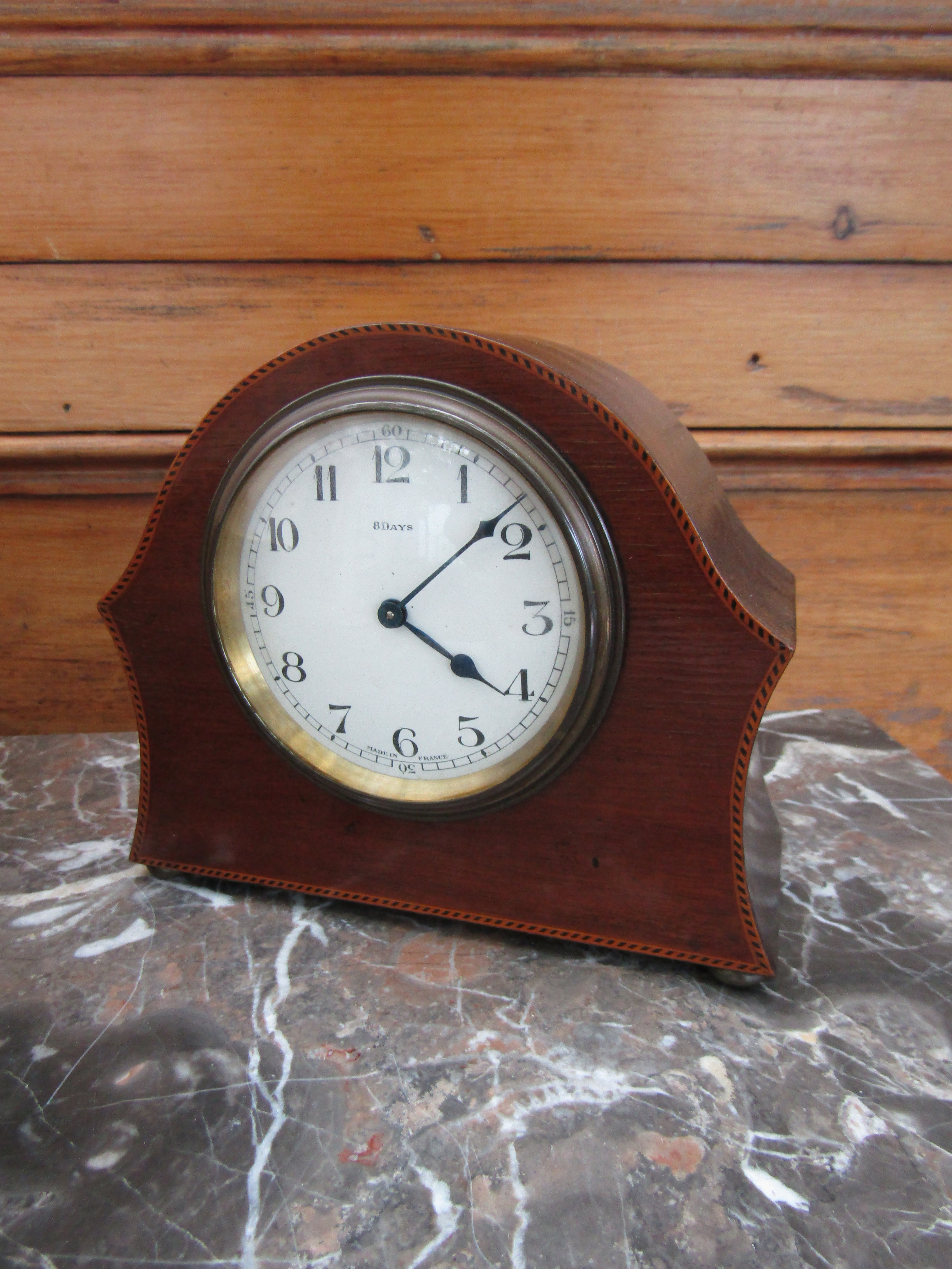 Edwardian Mahogany Framed Dome Top Mantle Clock 9 Inches High