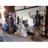 Pair of Bronze Empire Revival Ormolu Mounted Twin Arm Candelabras on Marble Bases Each 18 Inches