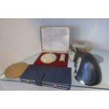 Four Compacts Two Cased Figure of Cat and Decorated Powder Jar Circular with Cover