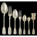 FIDDLE PATTERN TABLE SILVER, MANY CHARLES LIAS, LONDON, 1844 crested, comprising: seven tablespoons,