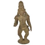 A BRONZE FIGURE OF SKANDA, SOUTH INDIA, CIRCA 16TH/17TH CENTURY on circular base, probably from a