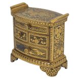 A JAPANESE MINIATURE INLAID CHEST OF DRAWERS, KOMAI COMPANY, 20TH CENTURY bow front and back, the