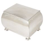 AN AUSTRO-HUNGARIAN SILVER SUGAR BOX, ALFRED POLLAK, PRAGUE, CIRCA 1900 on bun supports, the plain