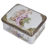 A PORCELAIN SNUFF BOX, GERMAN, CIRCA 1770 rectangular, the lid painted with Venus and Cupid, the