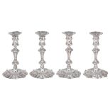 A SET OF FOUR GEORGE IV SILVER CANDLESTICKS, TIMOTHY SMITH & THOMAS MERRYWEATHER, LONDON, 1824