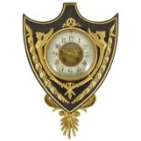 AN EMPIRE STYLE BRONZE WALL CLOCK, FRENCH, LATE 19TH CENTURY shield shaped, dark patinated and