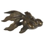 A JAPANESE LACQUERED WOOD NETSUKE OF A GOLDFISH, EARLY 20TH CENTURY its opaque glass eyes set in