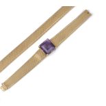 EIGHTEEN CARAT GOLD AND AMETHYST CHOKER/BRACELET, CIRCA 1995 the square amethyst mounted on a