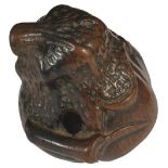 A JAPANESE PERSIMMON WOOD NETSUKE OF AN OVERRIPE FIG, LATE EDO PERIOD, CIRCA 1840 naturalistically