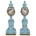 A PAIR OF GEORGE III ENAMEL CASSOLETTES, SOUTH STAFFORDSHIRE, CIRCA 1780 turquoise ground, gilt-