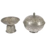 TWO BIDRI VESSELS, DECCAN, INDIA, 18TH; 19TH CENTURY alloy inlaid with silver, comprising a small