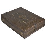 ˜A QATAMKARI FOLDING MIRROR BOX, PERSIA, 19TH CENTURY wood with brass ivory and ebony micromosaic